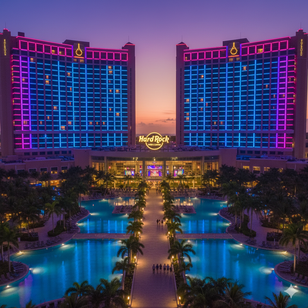 Fachada y piscinas de Hard Rock Hotel & Casino Punta Cana - Tarifa Local exclusiva con Univertur Travel