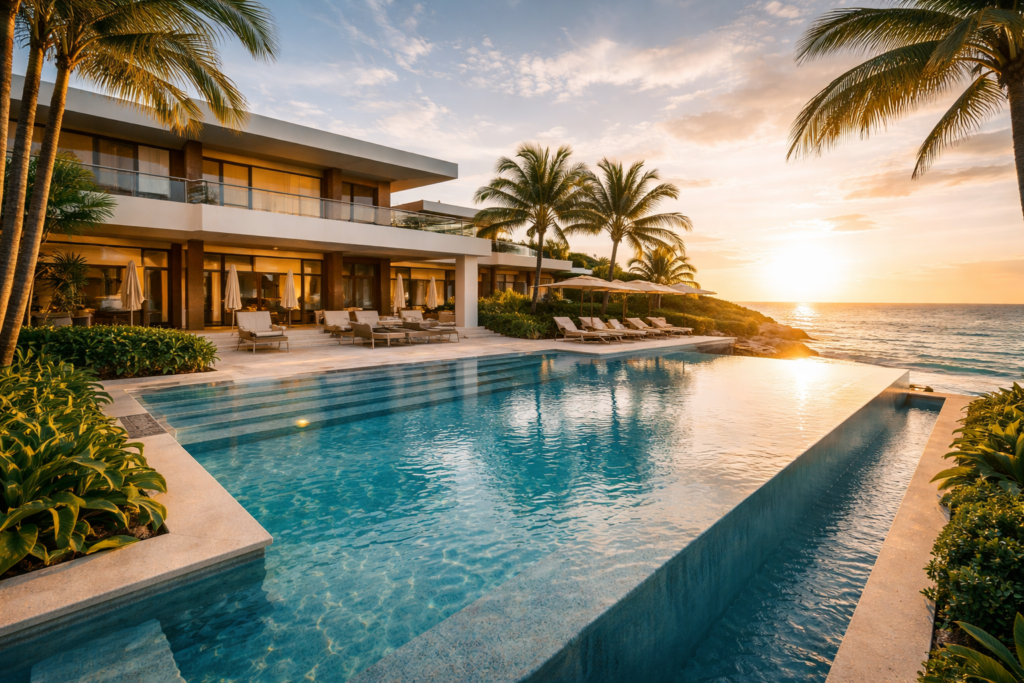 Espectacular villa de lujo frente al mar en Punta Cana con piscina infinita y arquitectura moderna