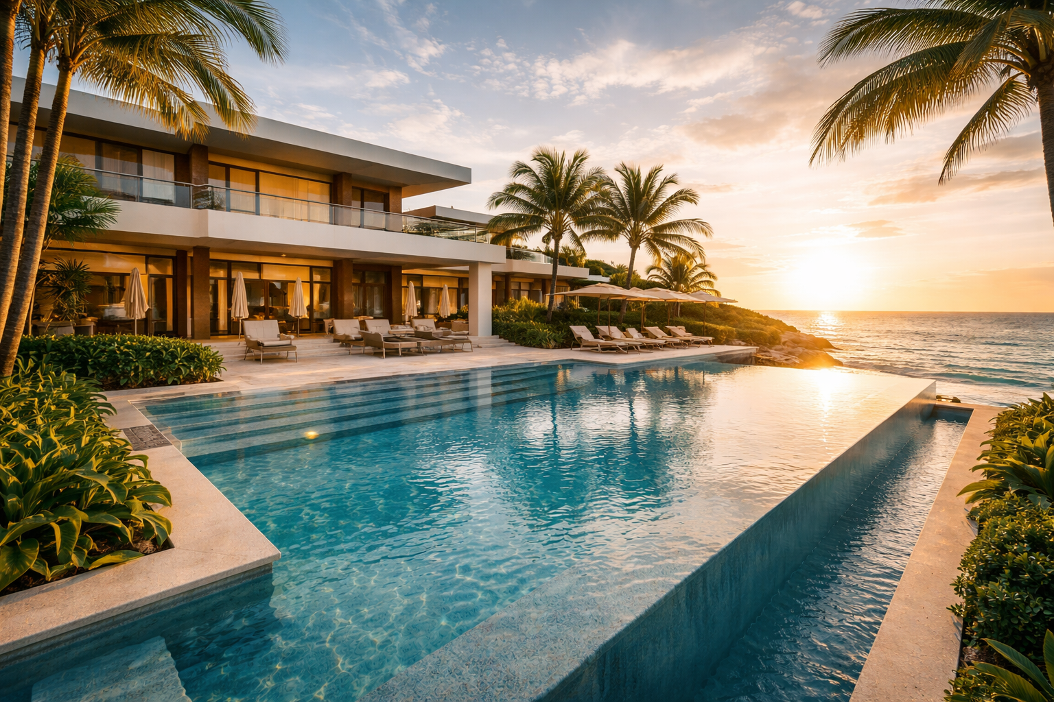 Espectacular villa de lujo frente al mar en Punta Cana con piscina infinita y arquitectura moderna.