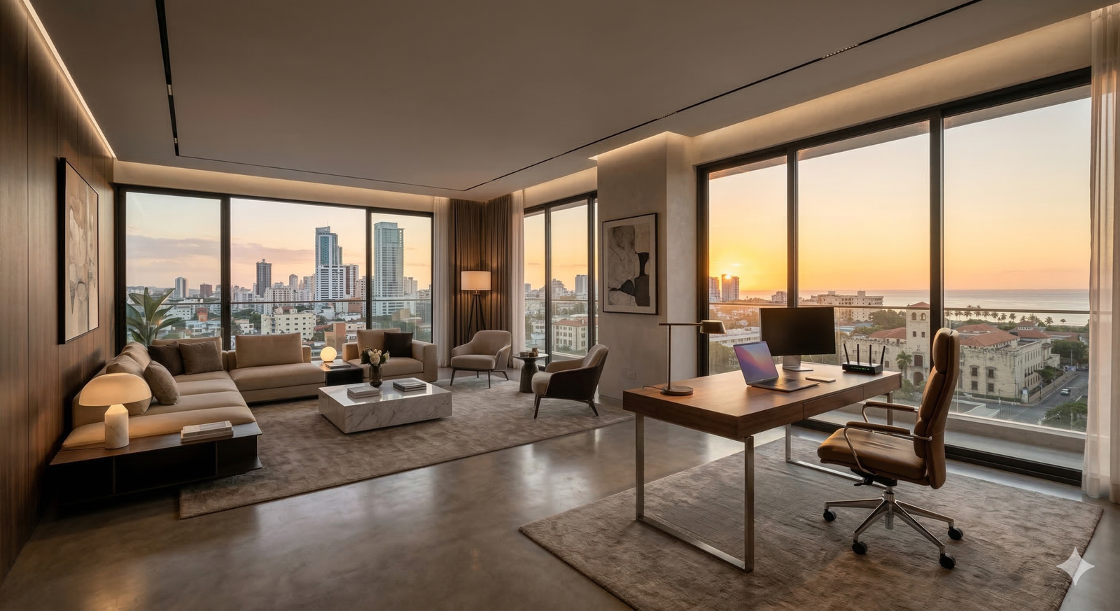 modern luxury living room in a high-rise apartment in Piantini, Santo Domingo